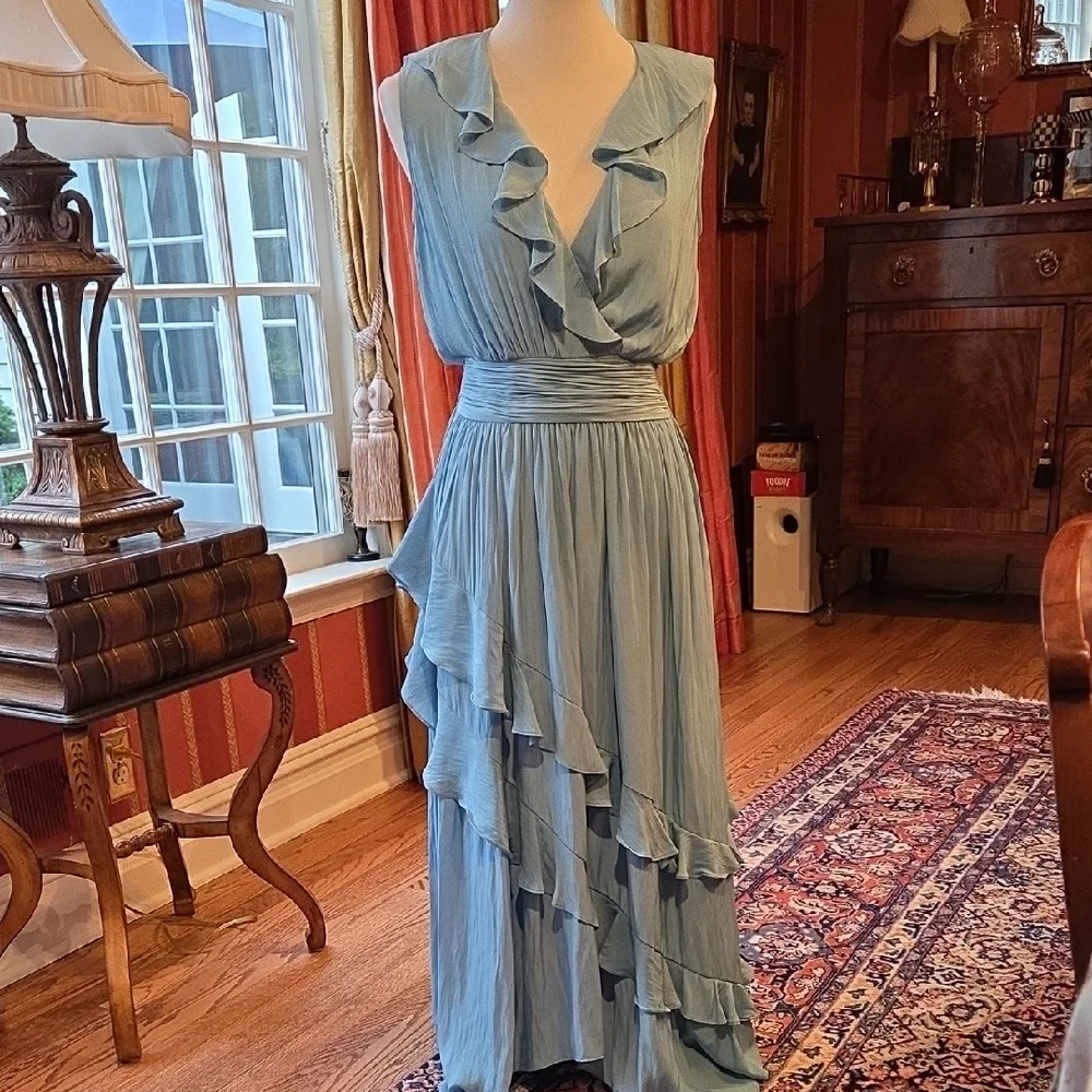 Elegant Blue Ruffle Maxi Dress - Picture 1 of 9